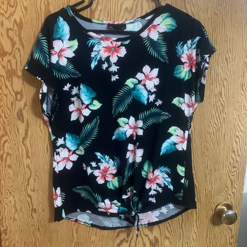 Floral Black Top with Knot